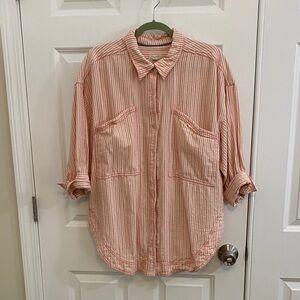 Pilcro Smock Buttondown Pink Striped Shirt- Oversized